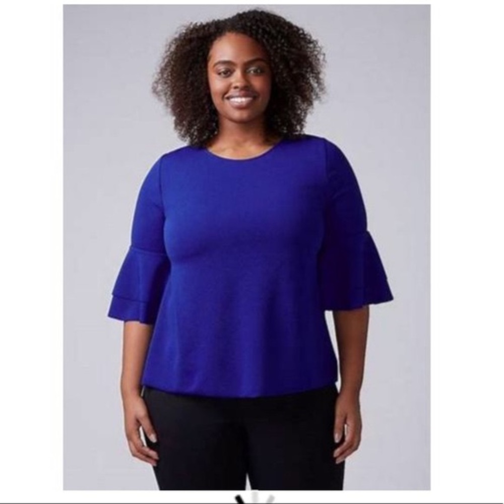 Lane Bryant Cobalt Blue Ruffle Sleeve Blouse